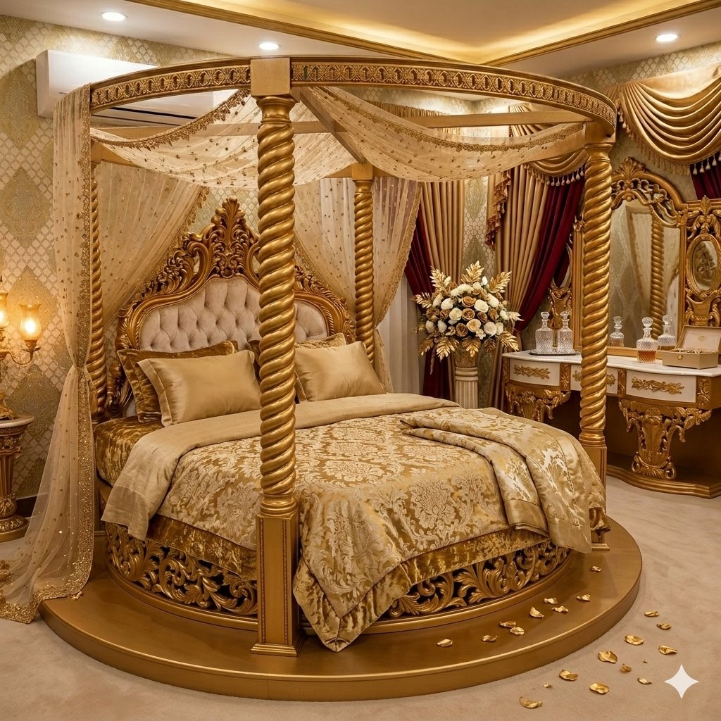 Gold round canopy bed luxury Pakistan