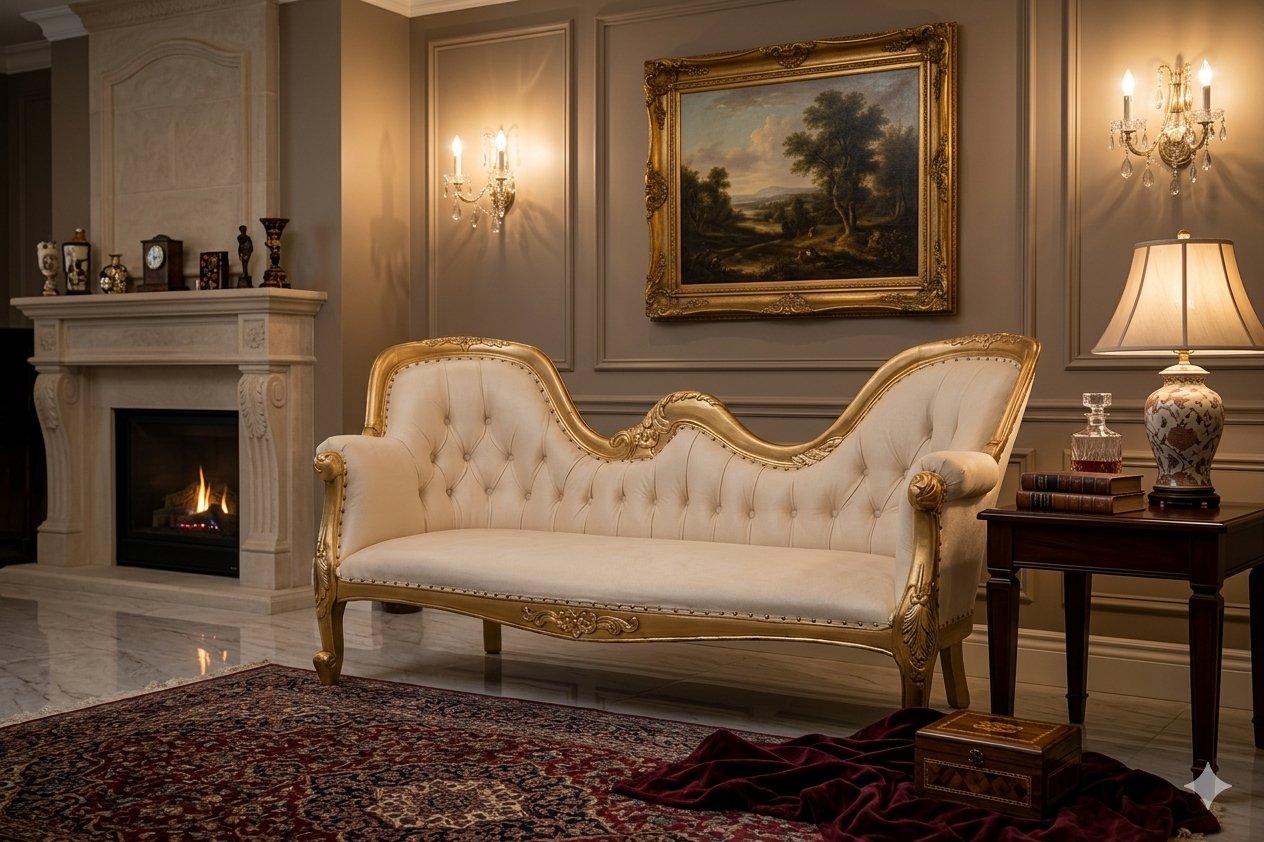 French gold tufted chaise longue Karachi