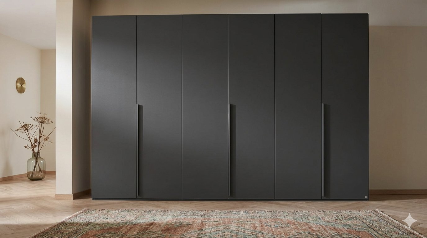 Matte black full wall hinged wardrobe Karachi