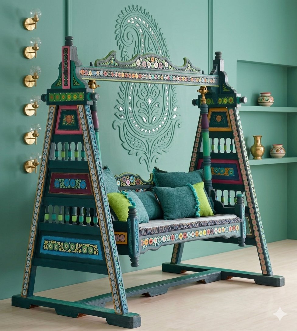 Painted Indian jhoola swing handcrafted furniture