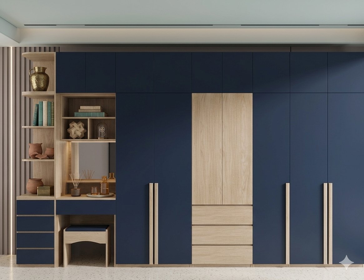 Navy blue oak wardrobe design Karachi