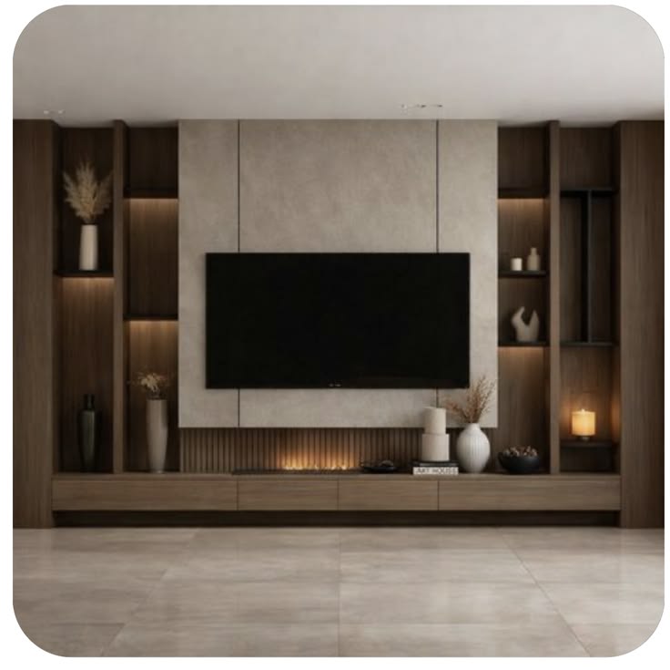 Walnut warm LED media unit living room