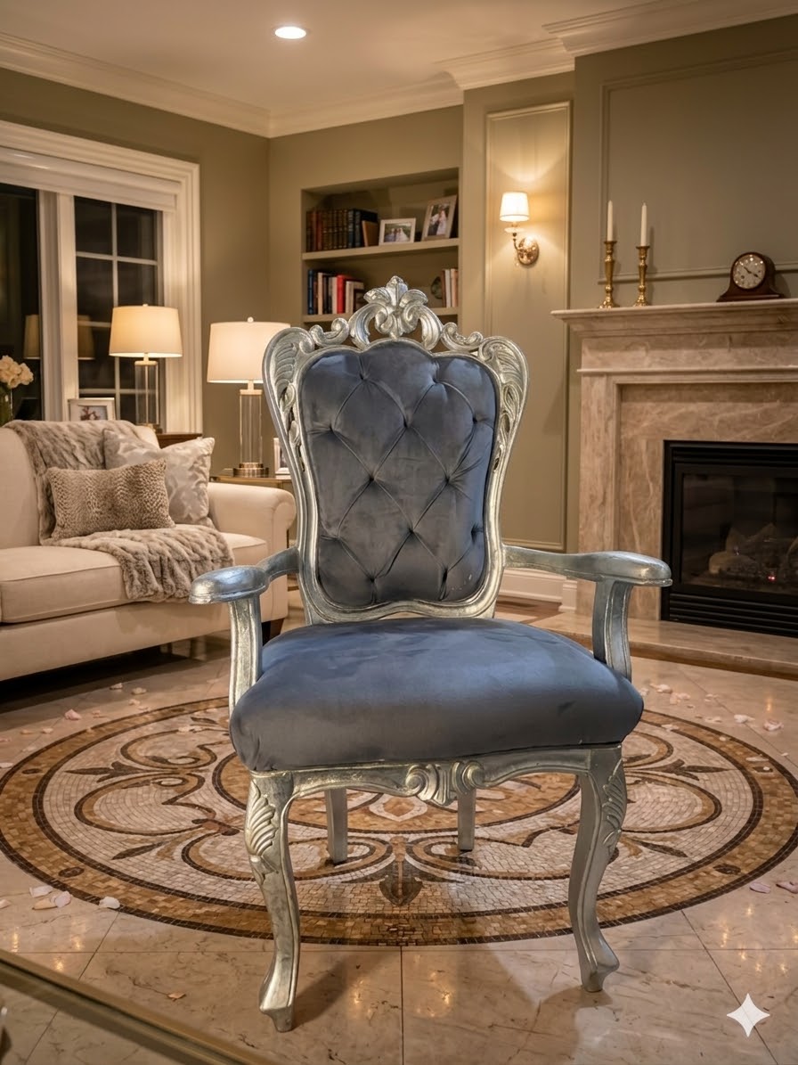 Blue velvet silver armchair classic furniture Karachi