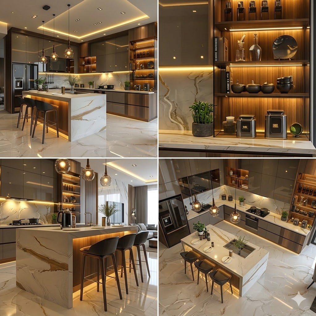 Warm gold marble premium kitchen Pakistan