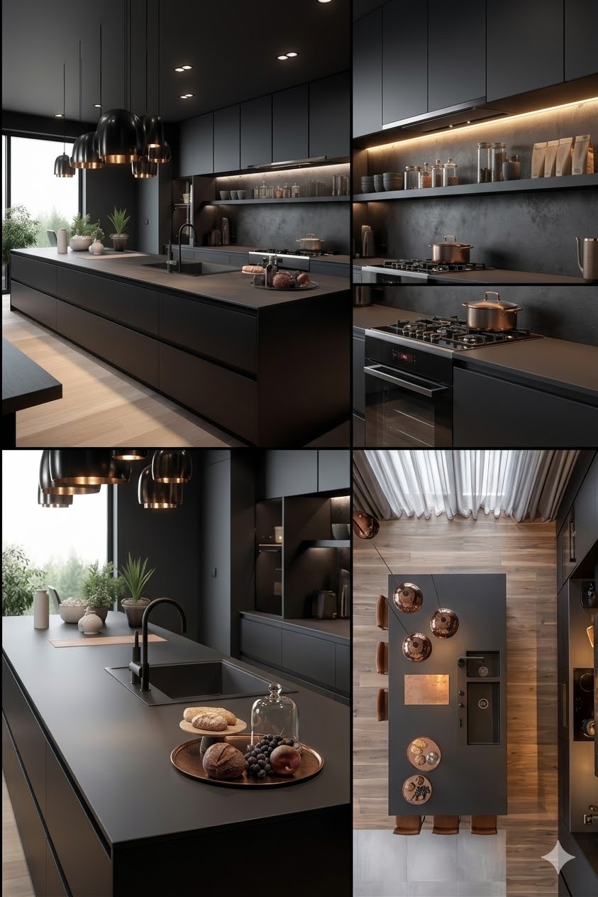 Matte black copper kitchen design Pakistan