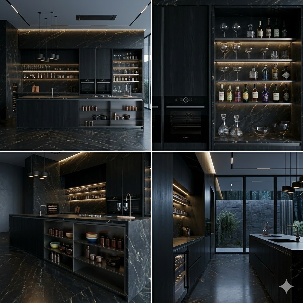 All black marble luxury kitchen Pakistan